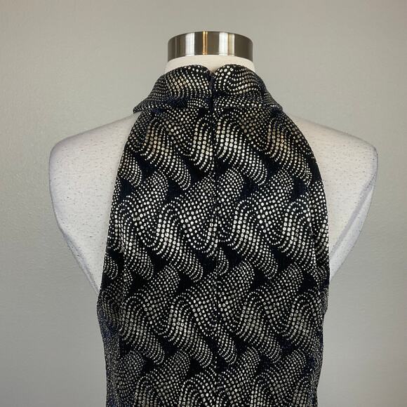 Betsy & Adam Sleeveless Halter Evening Gown Size 4 Blue and Gold Metallic Dress - Picture 9 of 12